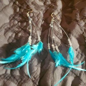 Blue feather earrings